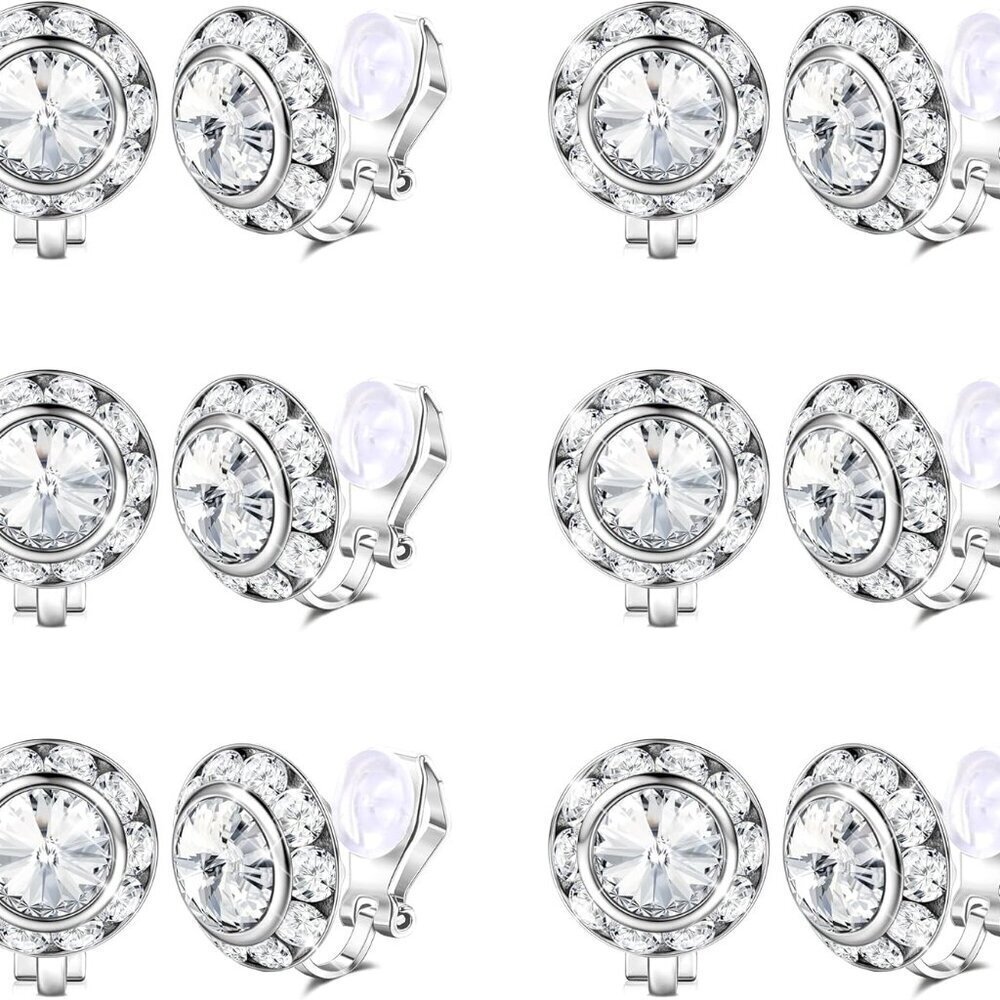 Rhinestone Clip On Earrings Women Round Acrylic Stone Dance Wedding Party Jewelr